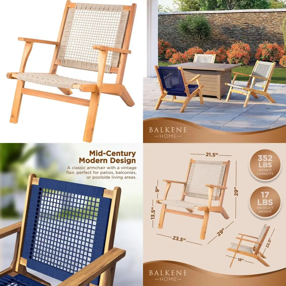 

Natural Stain Acacia Wood Outdoor Chair with Hand Woven Seat, Mid Century Design for Comfortable Relaxation
