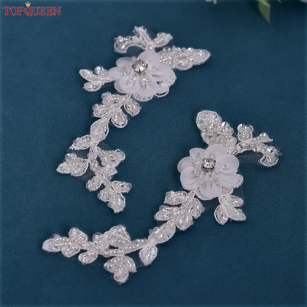 TOPQUEEN Embroidery Patches Floral Applique Wedding Bridal Veil Accessories Collar Flowers Shoes DIY Sewing Supplies SP27