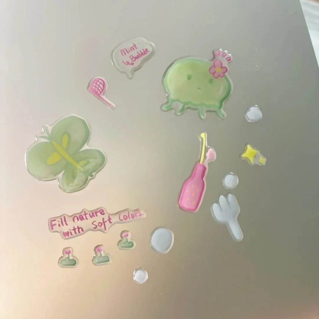 Spring Is in Full Swing 3D Relief Sticker Aesthetic Ins-style Decal for IPad Phone Case Journal Waterproof Epoxy Resin Stickers
