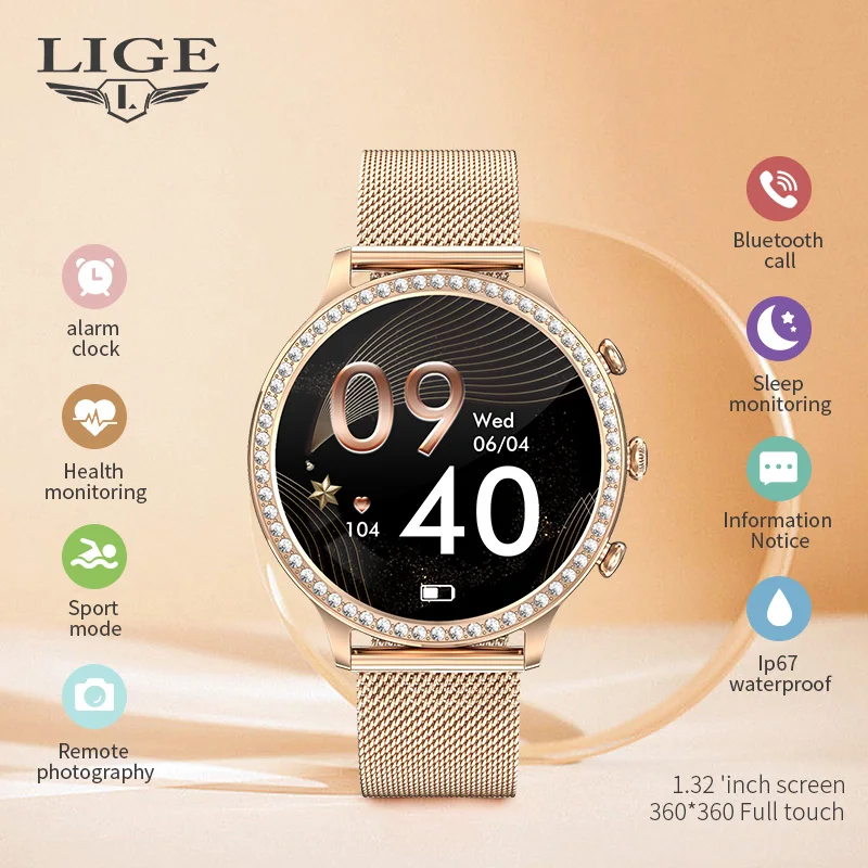 

LIGE Fashion Sports Fitness Watch 2026 New Women Smart Watch HD Screen Health Heart Rate Bluetooth Voice Call Smartwatch Ladies
