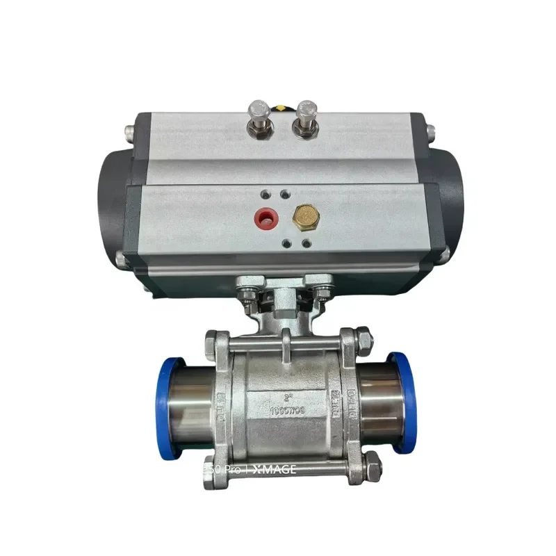 Food Grade Floating Pneumatic Actuator Valve Sanitary Stainless Steel 304 316 Three Pieces Clamp Ball Valve 3PC Ball Valve