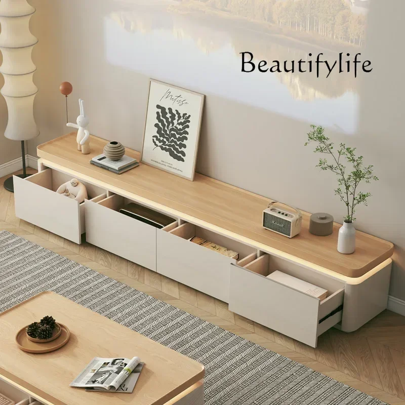 ตู้วางทีวี XE รุ่นเรียบหรู พร้อมไฟ ชั้นวางของ ตู้เก็บของตั้งพื้น สีขาว สไตล์โมเดิร์น สำหรับห้องนั่งเล่น เฟอร์นิเจอร์สไตล์นอร์ดิก