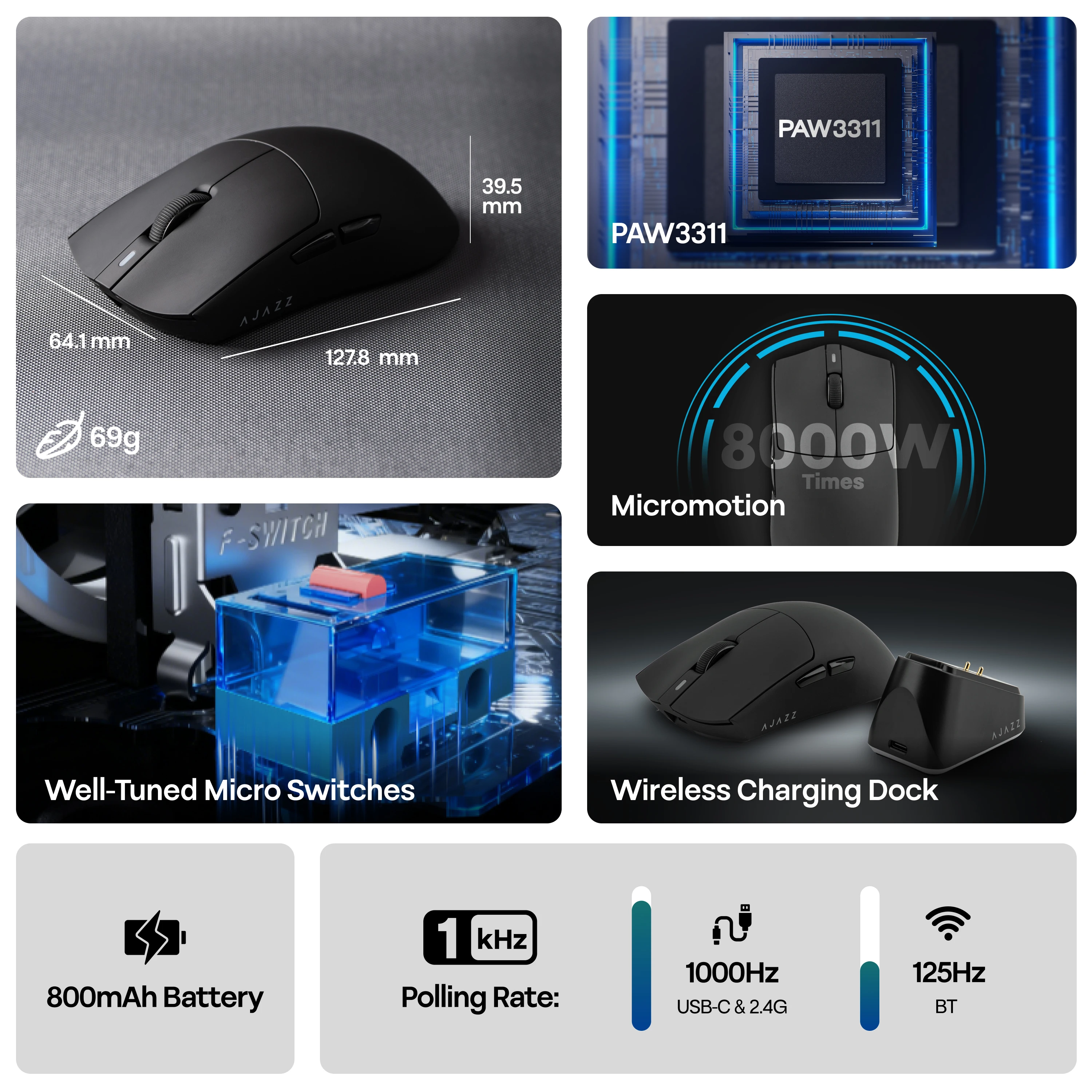 AJAZZ AJ139P V3 MC/AJ139P V3 MAX Üç Modlu Oyun Mouse'u, Şarj