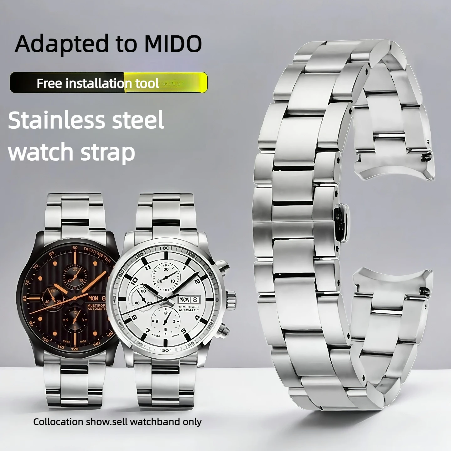 For MIDO Helmsman M005.614 High quality Arc Stainless Steel Watchband Men 23mm Curved End Metal Strap Replace bracelet Wristband