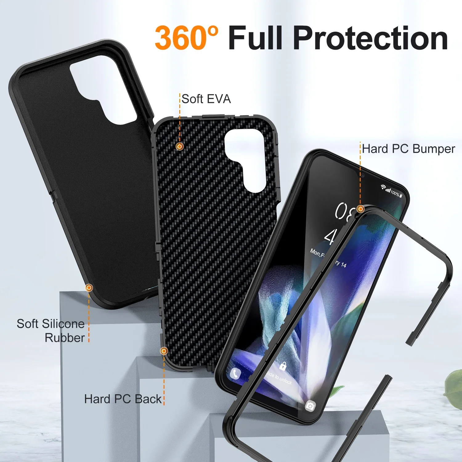 Luxury 3in1 Armor Otter Case Box for Samsung Galaxy A14 A54 A13 A15 A04S A53 4G 5G Shockproof Soft Bumpers Protective Hard Cover