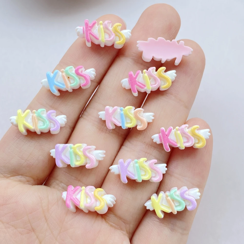 30 pz misto Nail Art resina arcobaleno colorato lettera bacio Charms strass fai da te mestiere per unghie decorazioni 3D gioielli