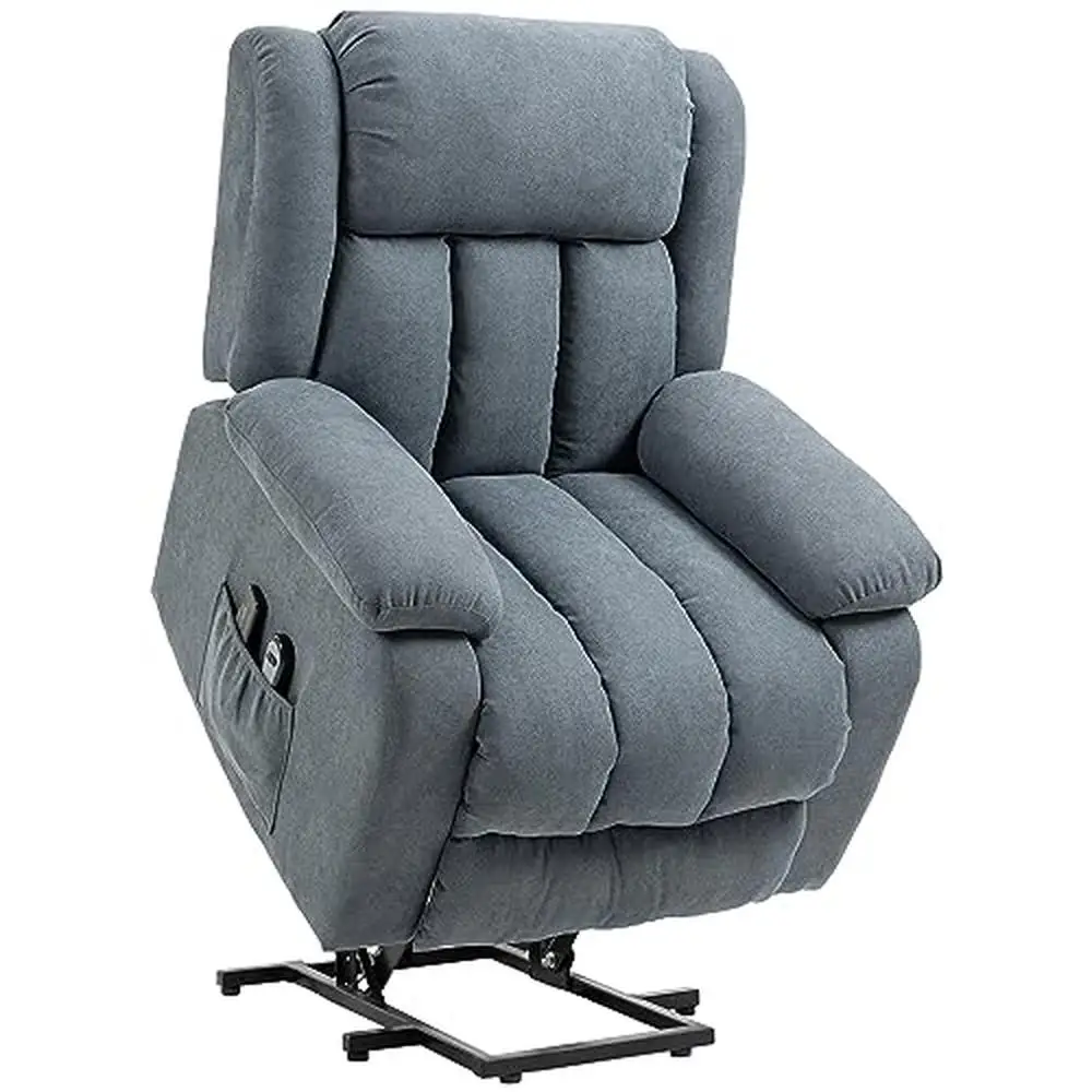 Power Lift Chair Elderly Big and Tall with Massage Linen Fabric Remote Control Side Pockets Relaxing Recliner Sofa Chair