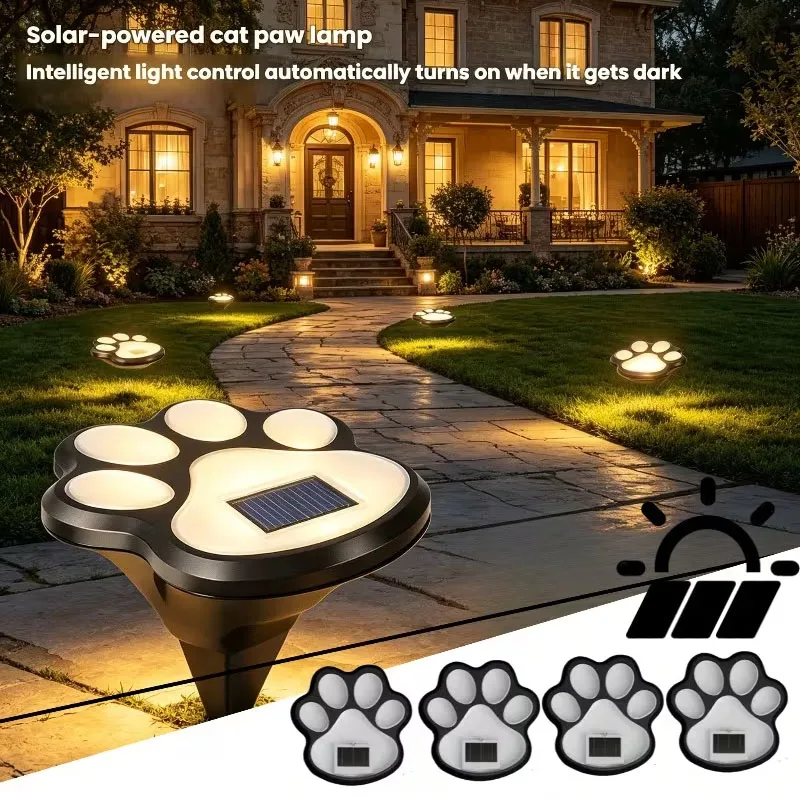 4/8PCS Dog Cat Paw Solar Landscape Light Waterproof Outdoor Pathway Lamp Automatic on Off LED for Backyard Garden