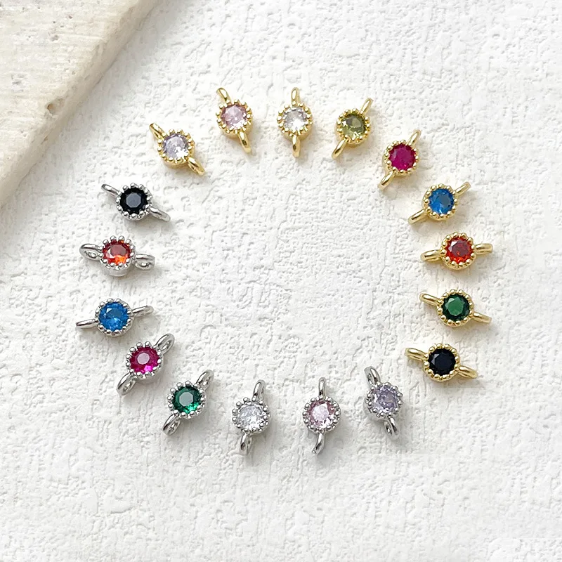 

30pcs/ Bag Colorful Zircon double rings Pendant Beads DIY Jewelry Making Components Loose Beads in Bulk With Hanging Ring