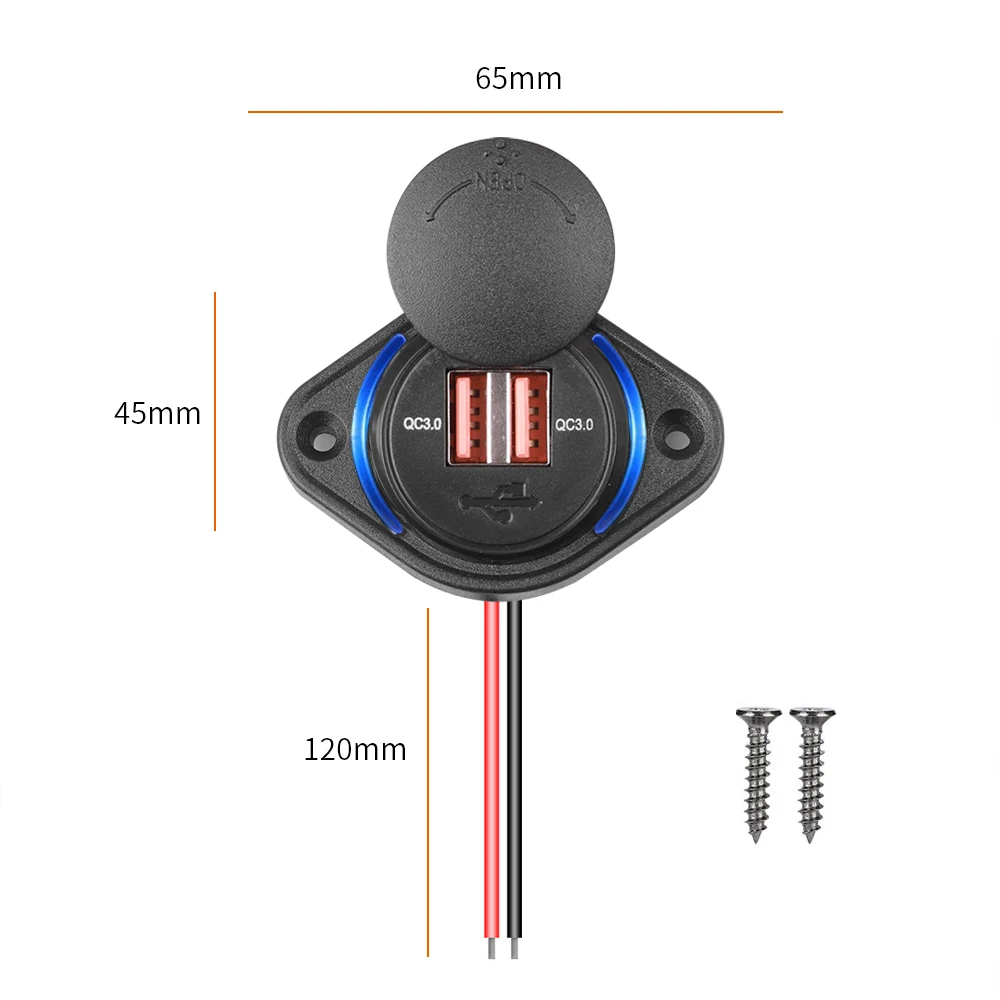QC 3.0 Dual USB Car Charger Socket Quick Charge with Sliding Cap 12V/24V 36W Fast Charger Power Outlet for Car Boat Bus, RV, Boa