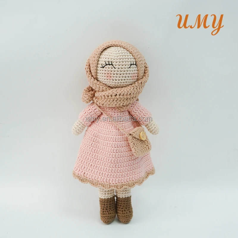 Eid Al-Adha Ramadan Gift Set Cotton Knit Baby American Girl Crochet Muslim Hijab Doll Clothes Amigurumi Toy For Kids