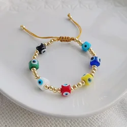 KKBEAD Evil Eye Bracelets Jewelry Liuli Eye Glass Beads Pulseras Unfade Gold Plated Bracelet for Women Jewellery