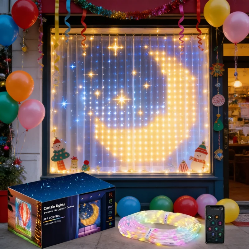 LED Curtain Lights Mood Light DIY App Pattern Fairy String Lights USB Remote for Bedroom Garden Party Wall Backdrop Decor