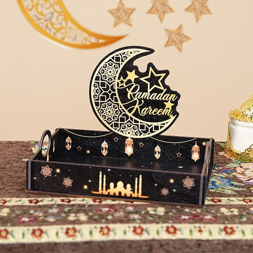 

Party Gifts Star Moon Ramadan Wooden Tray Detachable Funny Middle Dessert Container Handmade Fruit Tray Festive Decorations
