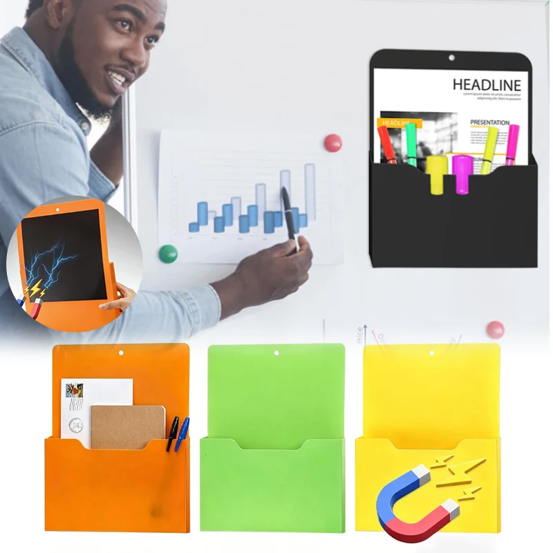 

Magnetic Wall Mount File Holder Box Strong Magnet Document Organizer for Office Desk Space-Saving Storage for Files Supplies