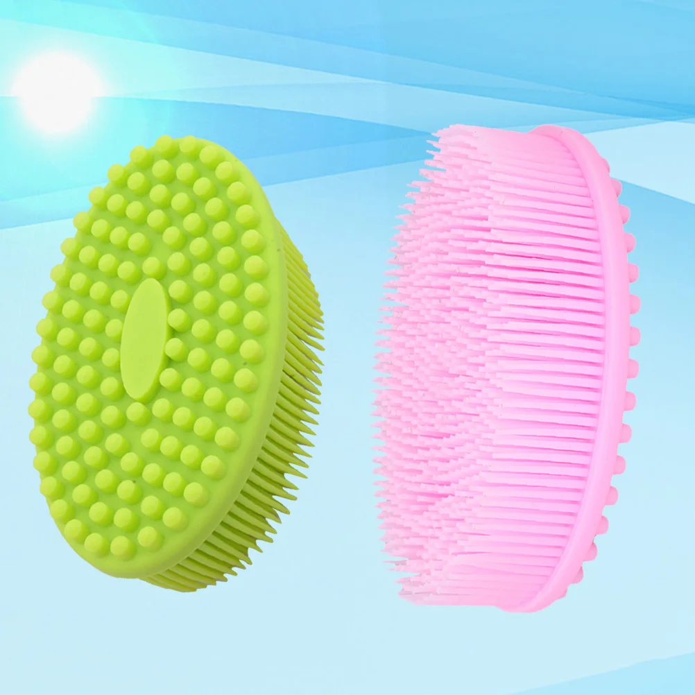 قطعتان من فرش تدليك استحمام الأطفال المصنوعة من السيليكون، فرش تدريب ناعمة قابلة للتمدد، ملحقات حمام صديقة للبشرة، أخضر وردي