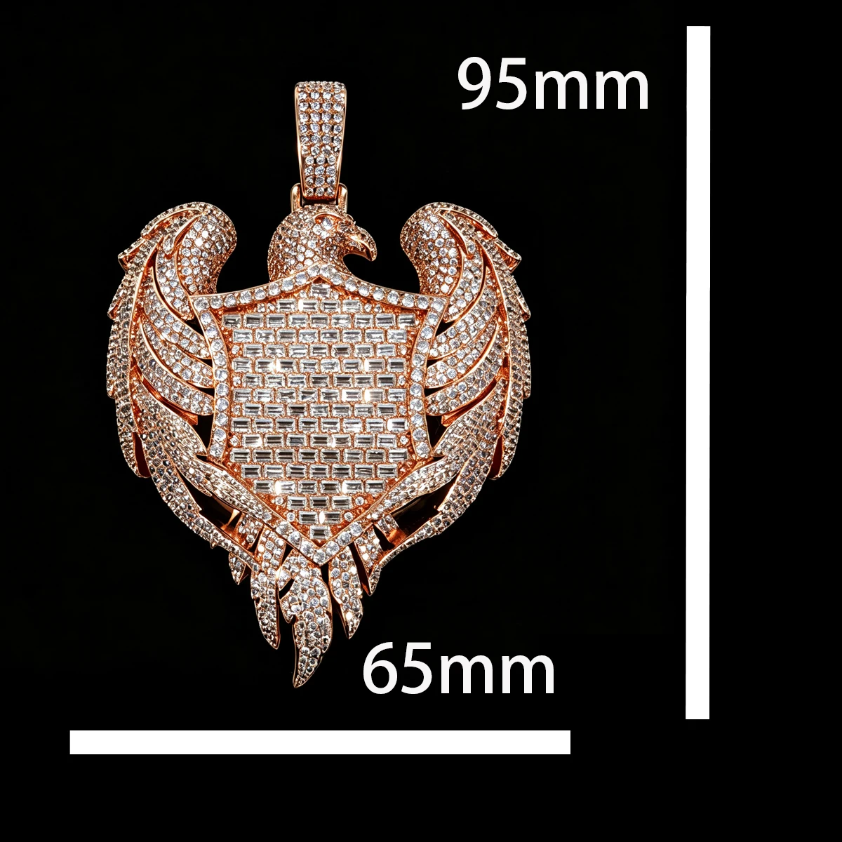 3D Eagle Shield Heart Pendant Iced Out Hip Hop Bling Charm For Men Rapper Streetwear Jewelry Sparkling Zircon Spread‑Wings Eagle Medallion For Party Club Daily Wear Trendy Micro‑Paved Cubic Zirconia 18K Rose Gold Plated Luxury Hip‑Hop Necklace Accessories