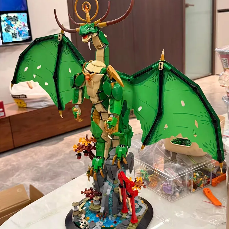Nuevo MOC en stock, 1650 Uds., bloques de construcción MOC, dragón guardián verde, juguete ensamblado, regalo de decoración navideña de cumpleaños
