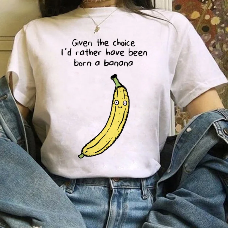 T-Shirt Short Sleeved Women's Summer Fun Printed Cartoon Banana Pattern Regular T-Shirt Women's Trendy Travel Casual T-Shirt