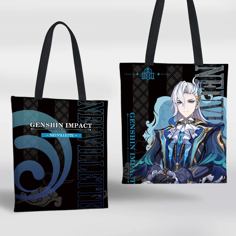 Game Genshin Impact Double-sided pattern design character Canvas Bag Supermarket Shopping Bag Furina Arlecchino Kinich Mualani