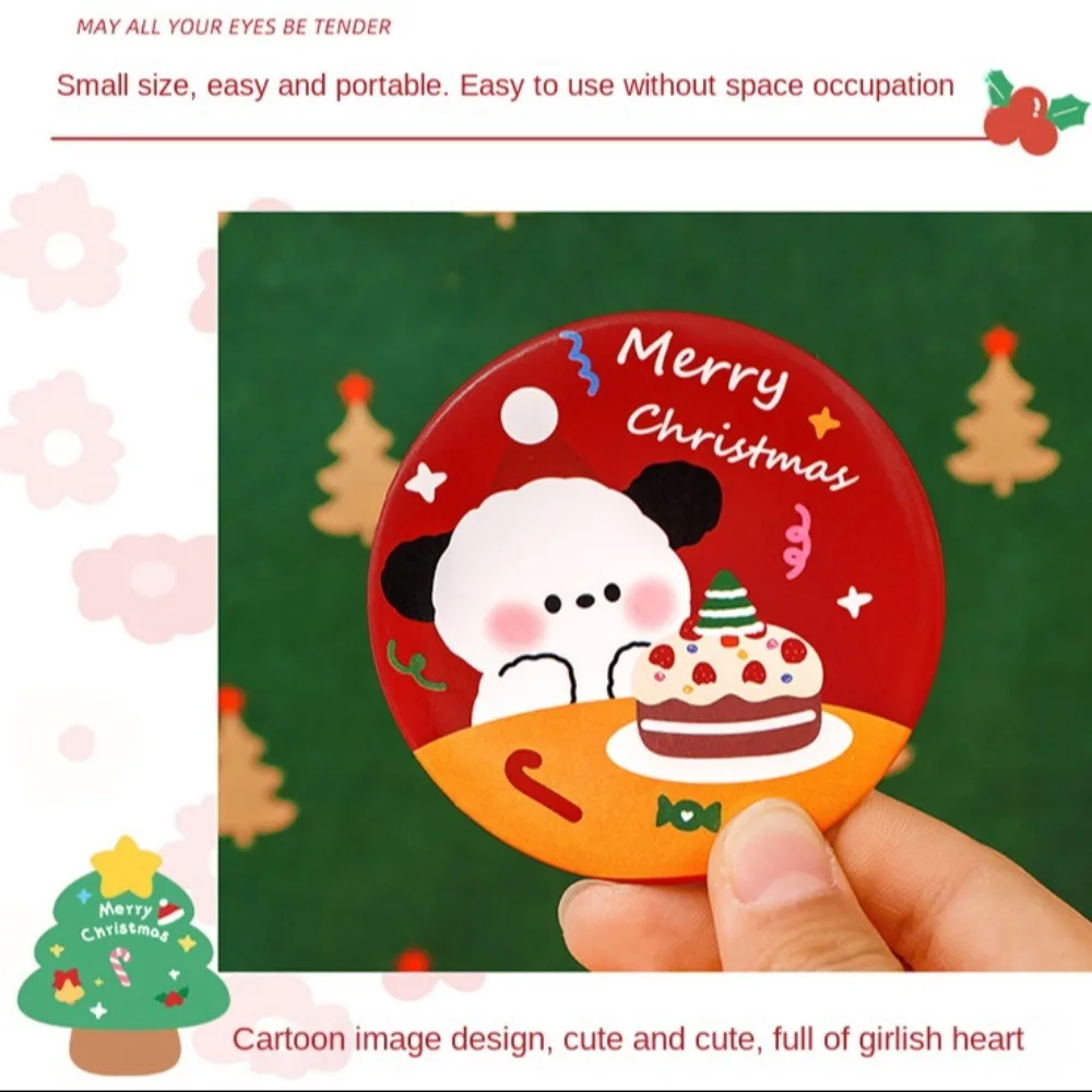 Mini High Definition Compact Pocket Mirror Round Hand-held Vanity Mirror Red Christmas Pocket Make-up Mirror Cosmetic Tool