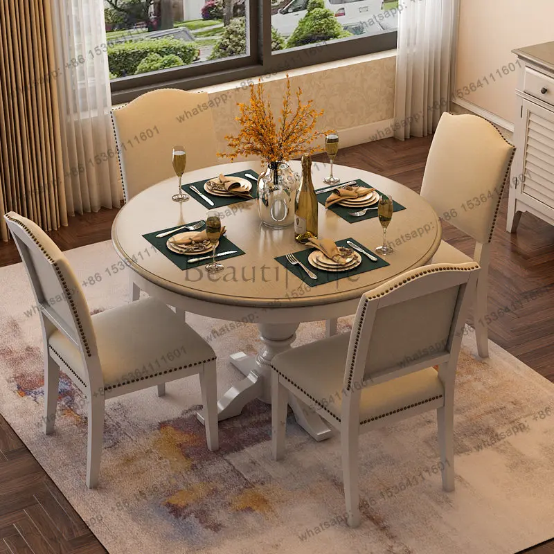 American all solid wood round table Mediterranean dining table restaurant furniture simple