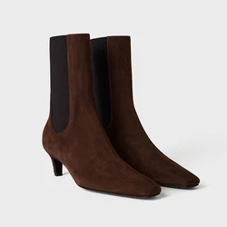 2024 Autumn Winter Ankle for Women New Retro Thin Heels Pointed Suede Leather Suede Short Booties Shoes Woman Botas De Mujer