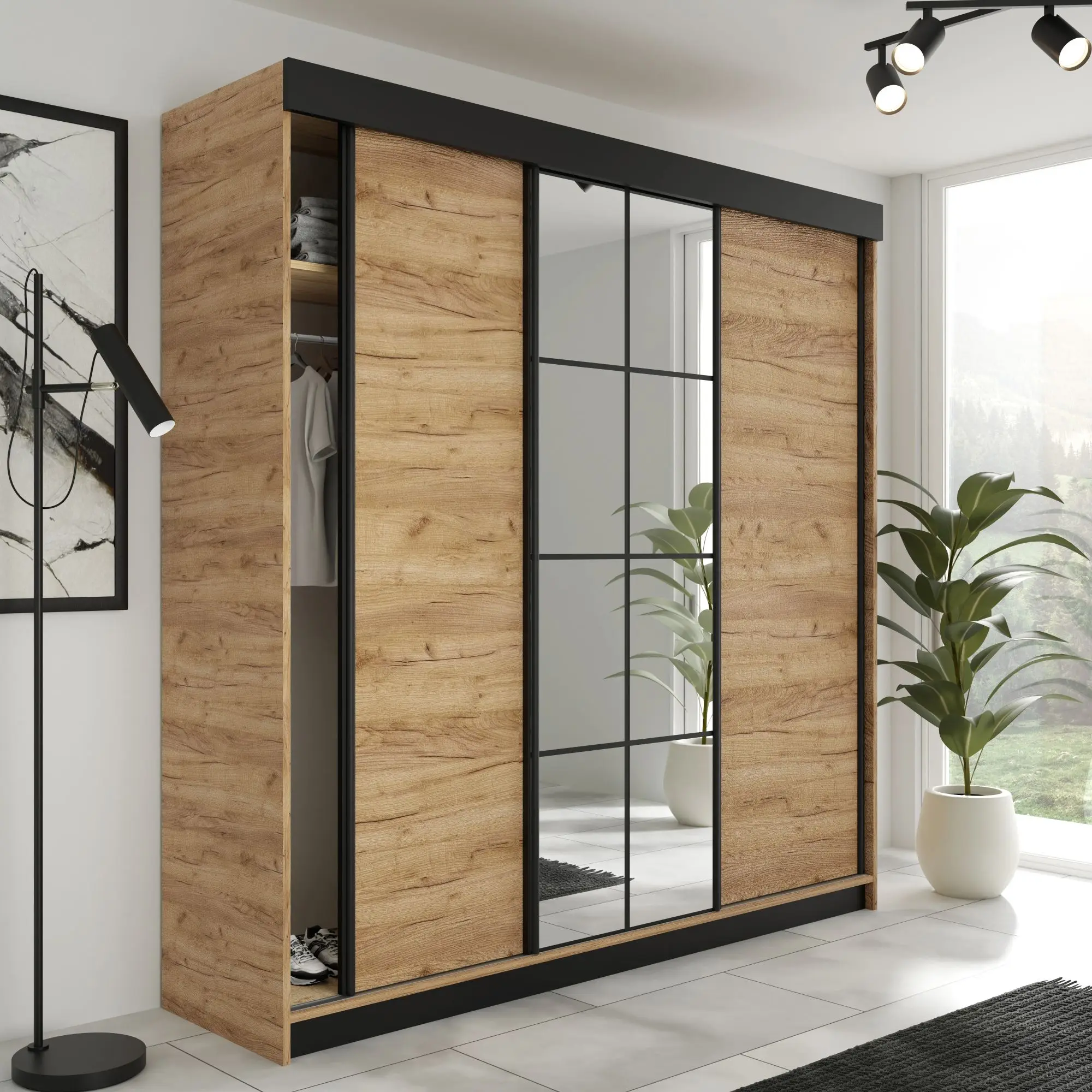 

Sliding Wardrobe With Mirrors Modern Functional Spacious With Metal Handles Sliding Option For Bedroom Living Room