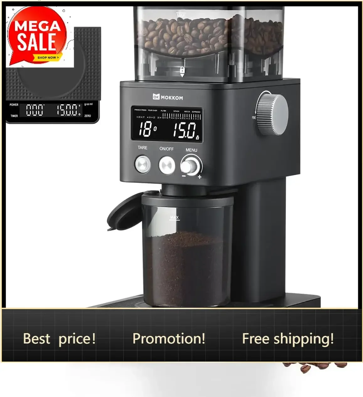 Electric Conical Burr Coffee Grinder with Removable Coffee Scale, Anti-static Coffee Bean Grinder, 31 Grind Settings