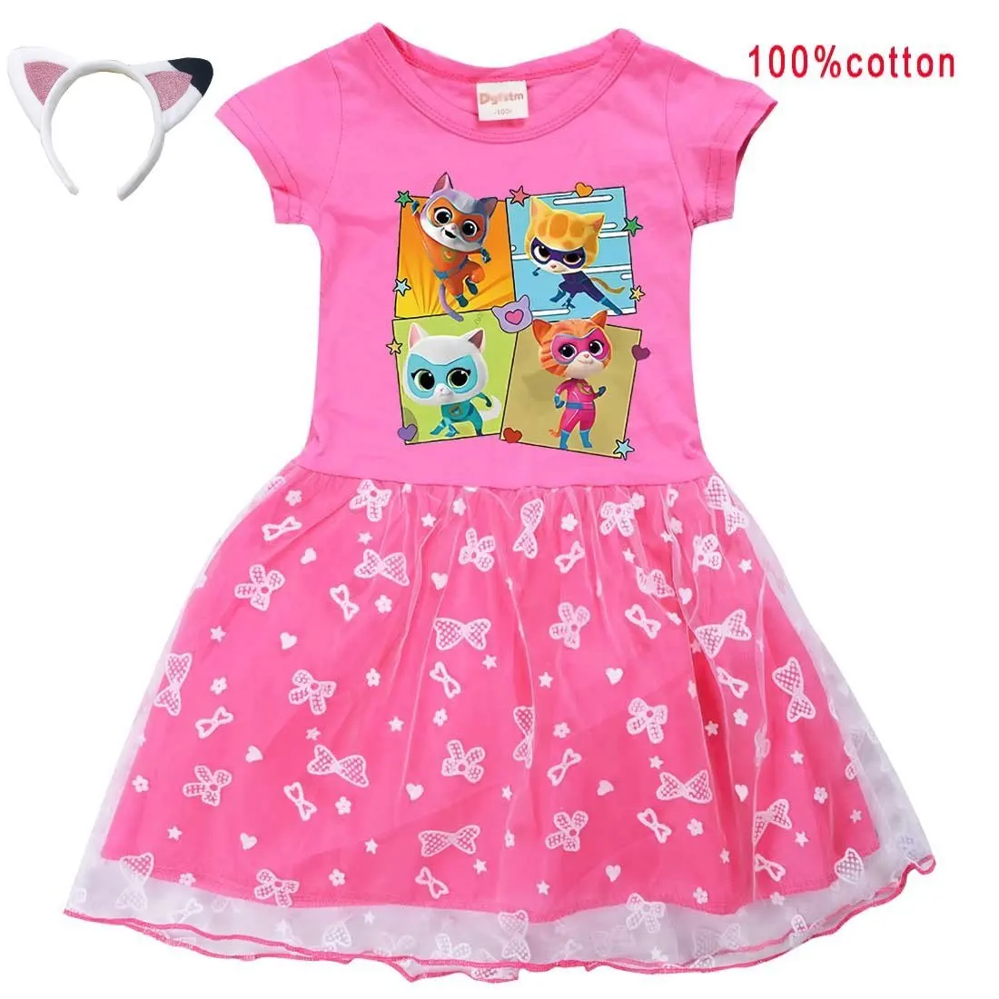 Super kitties Kostüm Baby Mädchen Super Kitties Kleider mit Stirnband Kinder Freizeit röcke Kleinkind Mädchen Kurzarm A-Linie Kleid