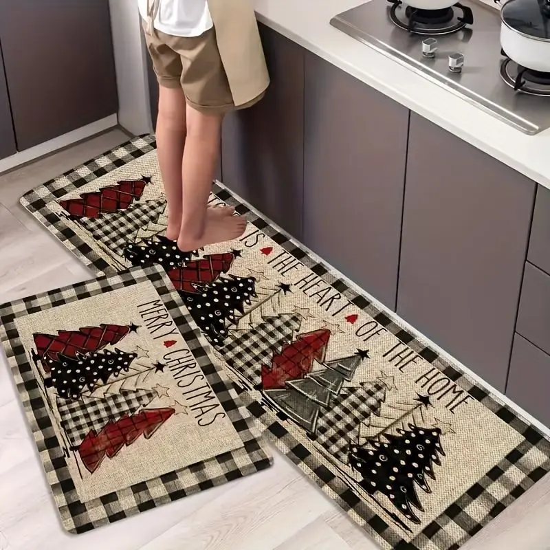VIKAMA Christmas Tree Kitchen Carpet Soft Non-Slip Entrance Hallway Floor Mat Bathroom Laundry Carpet Holiday Home Decor