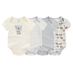 Kiddien'aime-Combinaison de batterie à manches courtes pour bébé garçon et fille, grenouillères 100% coton, vêtements de dessin animé, mode nouveau-né, 4 pièces