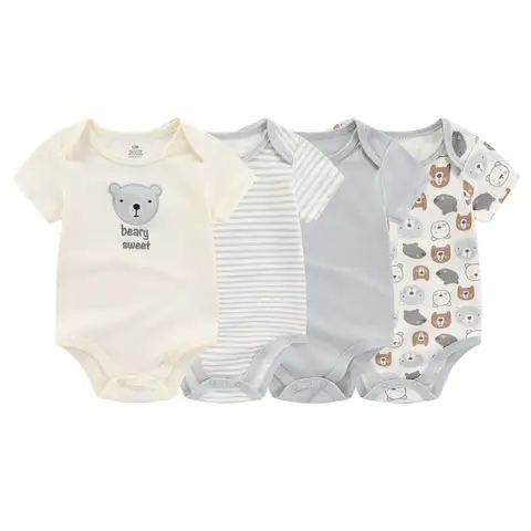Kiddiezoom 4pcs 패션 짧은 소매 만화 아기 소년 소녀 바디 슈트 100% 코튼 신생아 소년 소녀 Onesies 옷 Best5 Kiddiezoom 4pcs 패션 짧은 소매 만화 아기 소년 소녀 바디 슈트 100% 코튼 신생아 소년 소녀 Onesies 옷 Best5