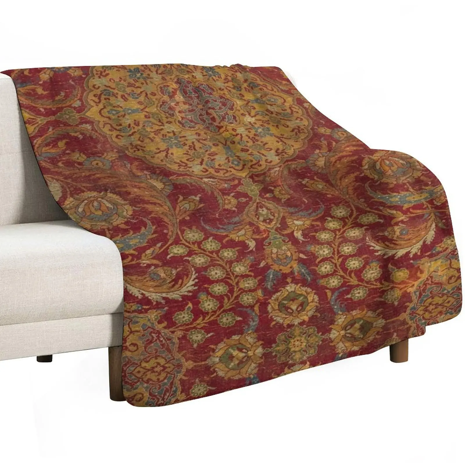 Boho Funky III // 16th Century Distressed Red Green Blue Flowery Colorful Ornate Rug Pattern Throw Blanket Bed Blankets