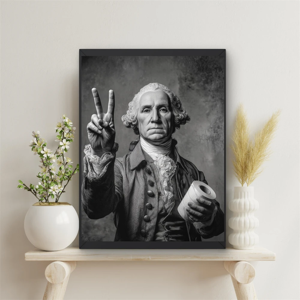 Parody Queen of England Bathroom Wall Art Print Toilet Paper in Hand Poster Peace Sign Number 2 Guest bath Decor Toilet Decor