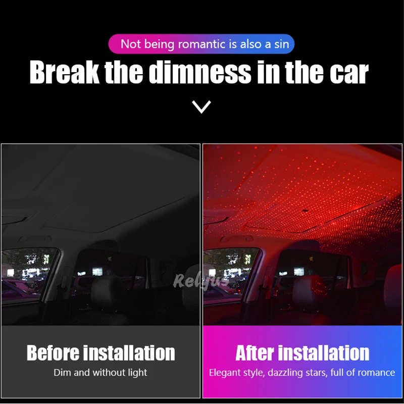 Romantic Mini Led Car Roof Star Night Light Projector Atmosphere Galaxy Light USB Decoration Light Auto Room Interior Decor Lamp