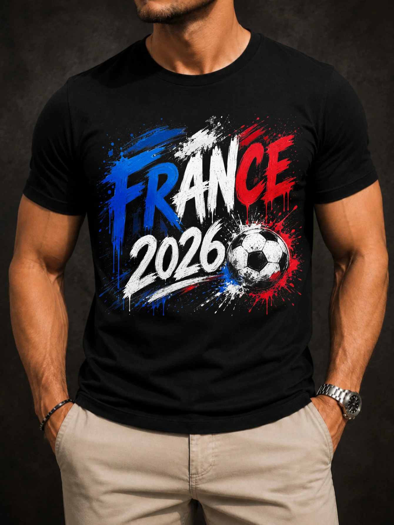 France 2026 Graphic large France 2026 lettering with splattered football artwork urban tournat art  Unisex All T-Shirt
