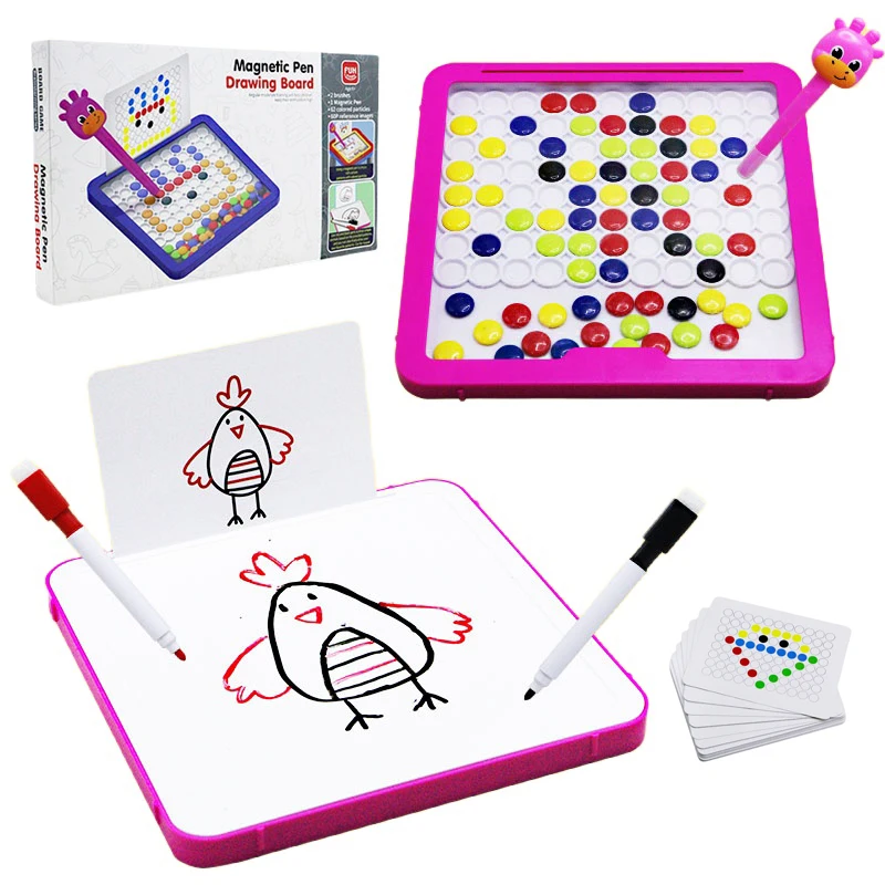 2-in-1 Kids Magnetic Doodle Board DIY Drawing Board with Pen& Beads Drawing Toys Montessori Educational Toys Kids Xmas Gifts