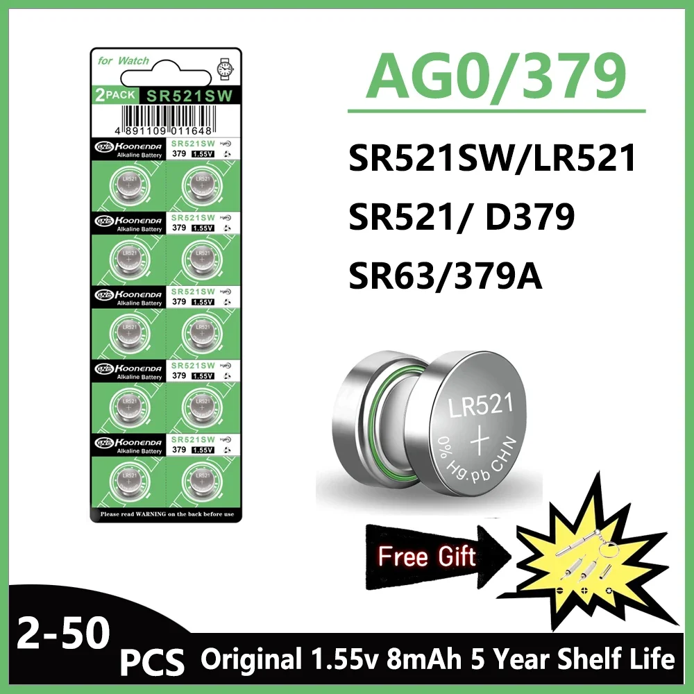 High-Capacity AG0 LR521 1.5V Button Batteries SR521SW 379A 379 179 D379 SR63 Alkaline Button Cell Battery for Calculatorches Toy