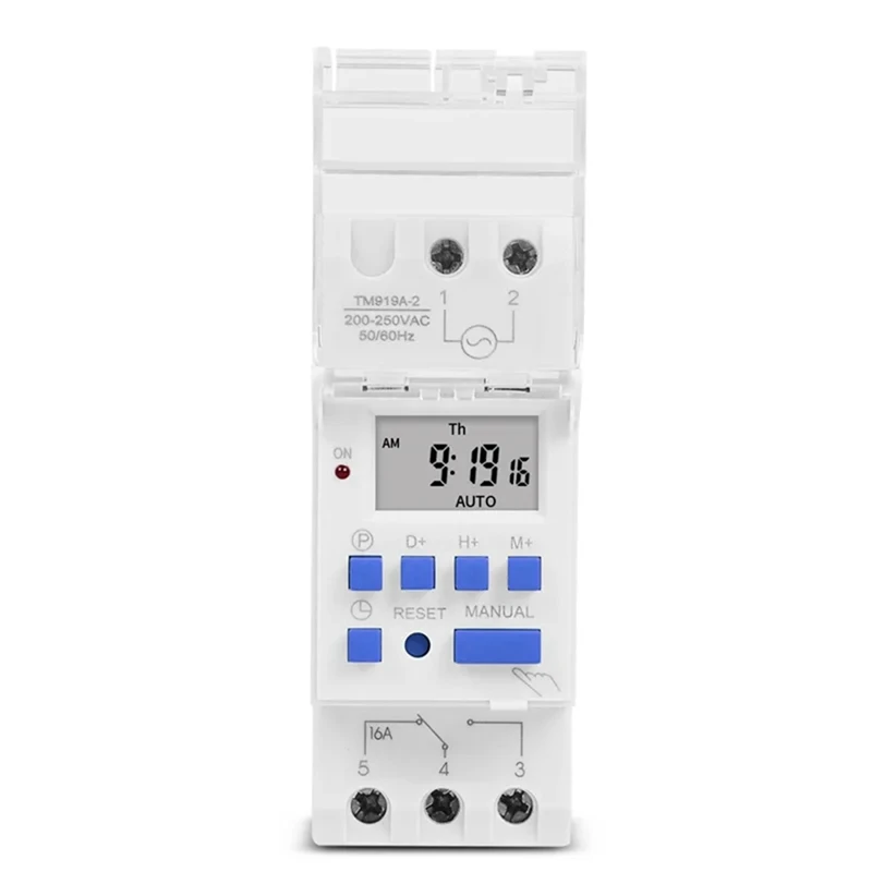 Programmable Digital Time Switch Relay Timer Control AC 220V 16A Din Rail Mount TM919A Timer Switch