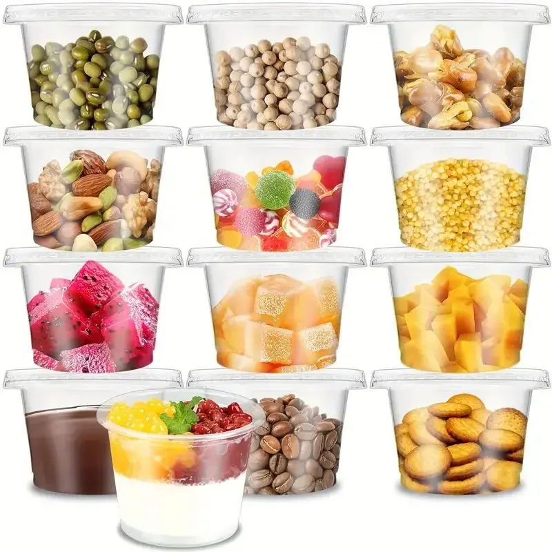 

50pcs 5.5oz Disposable Plastic Cups with Lids Drinks Soups Snacks Desserts & More! Cups with lids Shot cup