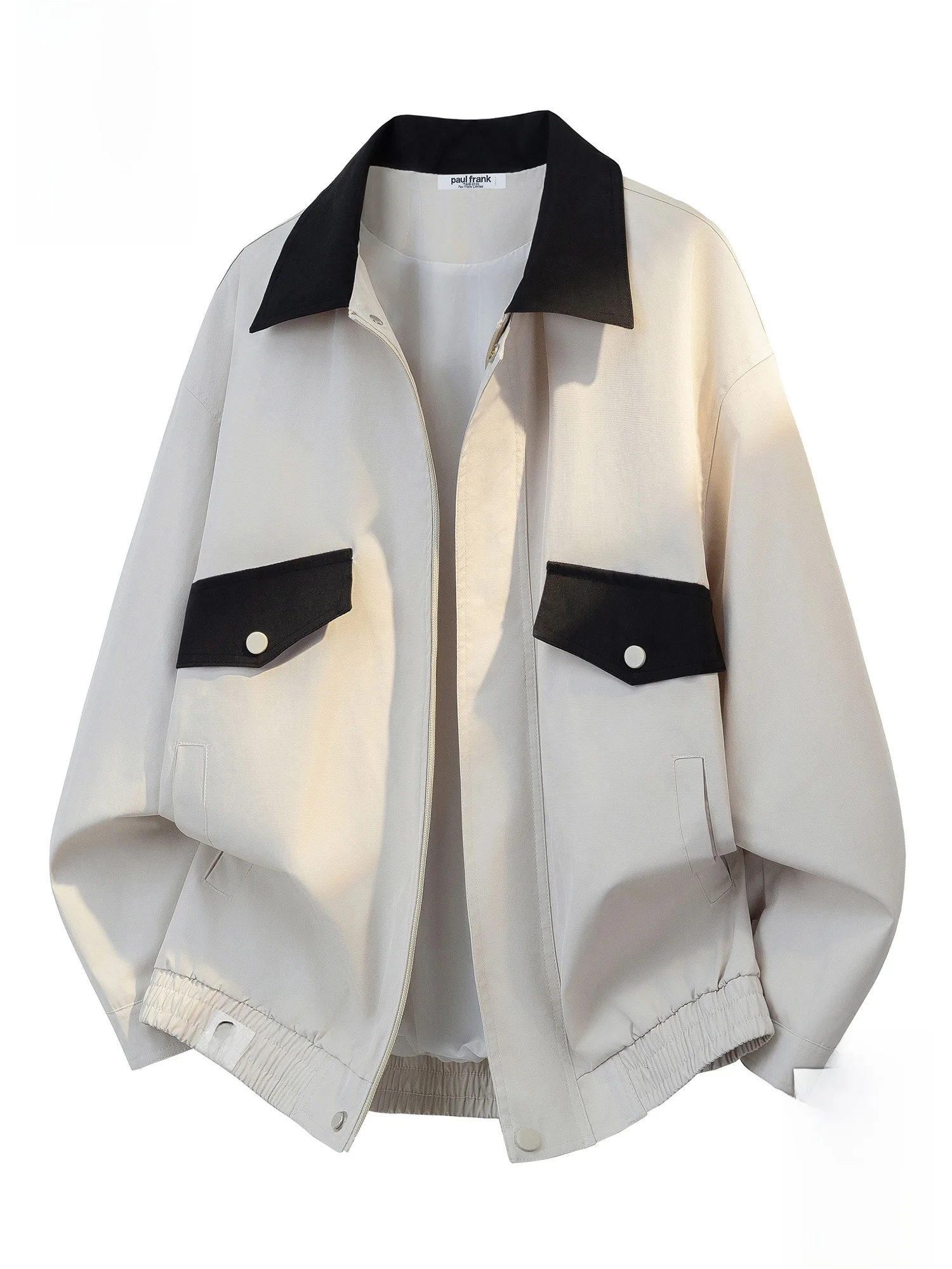 

PaulFrank Loose Fit Color Blo Collar Jaet for Men Spring Casual Workwear Polyester Fiber Long Sve Zipper Closure