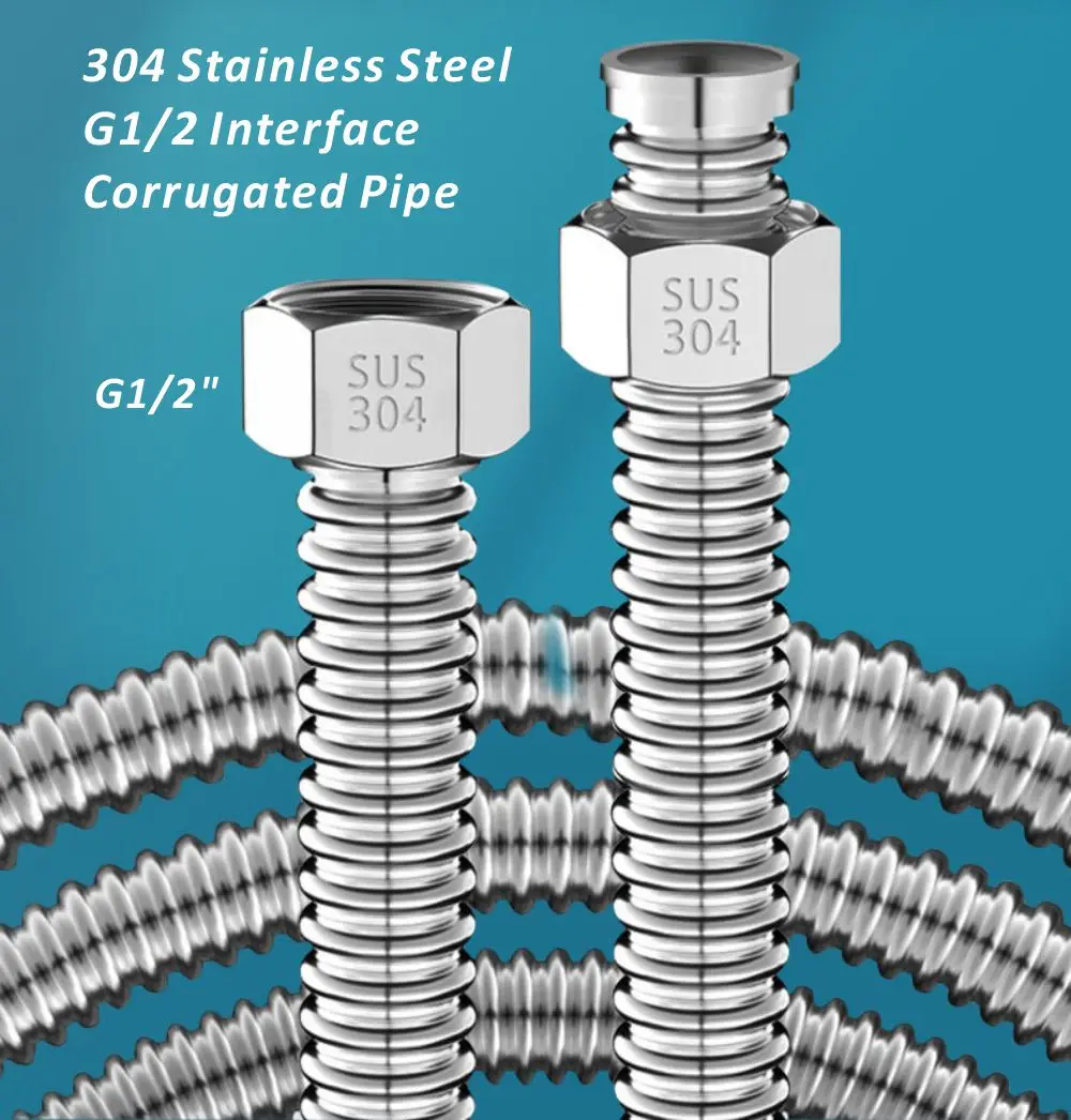 New G1/2' Stainless Steel 304 Basin&Toilet Water Weaved Plumbing Hose Bathroom Heater Connect Corrugated Pipes with Wrench Pipe