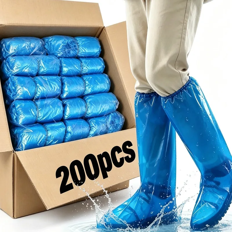 10-200pcs Unisex Long Disposable Shoe Covers Waterproof Non Slip Rain Boots Outdoor Travel Hiking Camping Rainy Days Elastic Top
