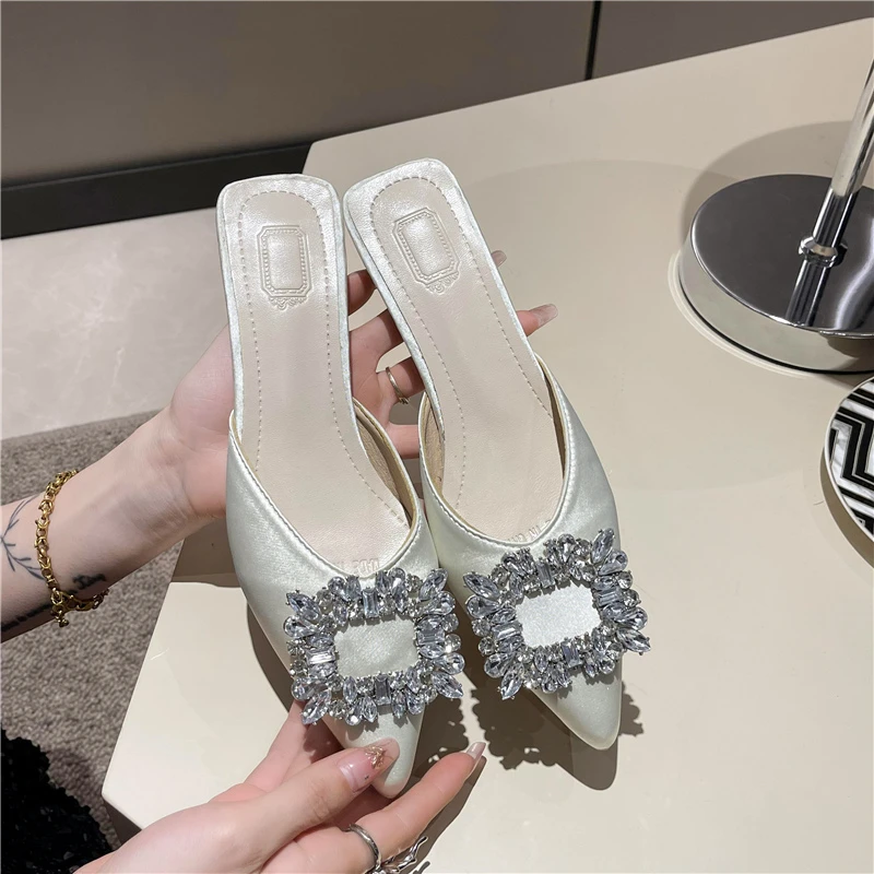 

New Women's Shoes 2026 New Mules Women High Heels Fashion Wedding Pump Woman Rhinestone Pointed Toe Sandals Ladies Zapatos Mujer