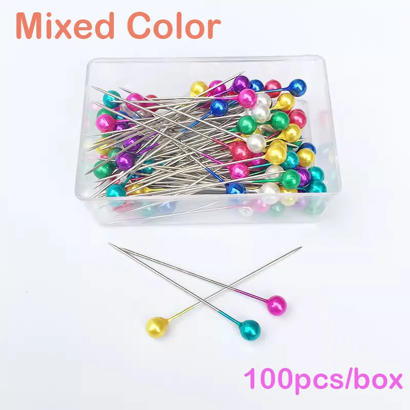 

100pcs/Box Dressmaking Pins Embroidery Patchwork Pins Mixed Color Sewing Patchwork Pins Flower Head Pins Sewing Tool Needle Arts