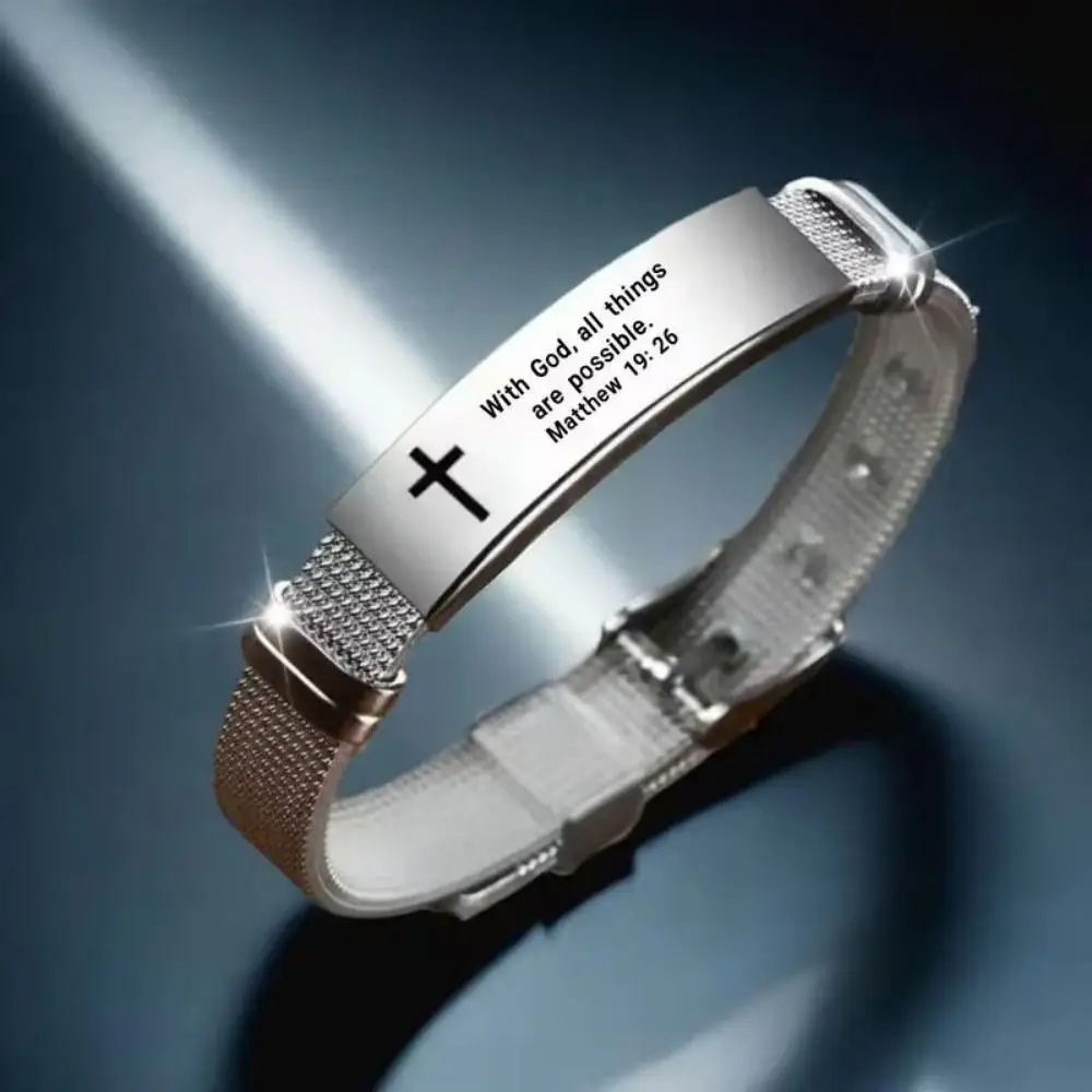 Stainless Steel/PVC Inspirational Quotes Braclets Silver Bible Verse Bible Verse Bracelet Adjustable Cross Braclets