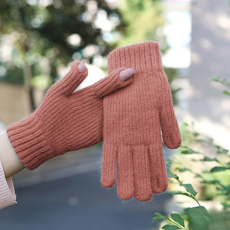 Guantes de invierno con pantalla táctil para mujer, guantes elásticos de punto, gruesos, cálidos, de dedo completo, para esquiar al aire libre