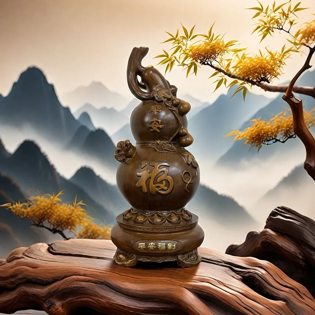 ￥#Auspicious Ruyi Gourd Chinoiserie Resin Crafts Home Office Entrance Decoration Ornament Wealth & Safety Attracts Good Gifts