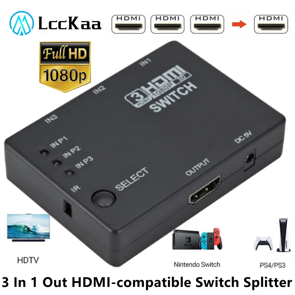 1080P HDMI Switch Splitter อะแดปเตอร์ Hub 3 In 1 Out HDMI Switcher พร้อมรีโมทคอนโทรลสำหรับ XBOX360 PS3/4โปรเจคเตอร์ HDTV